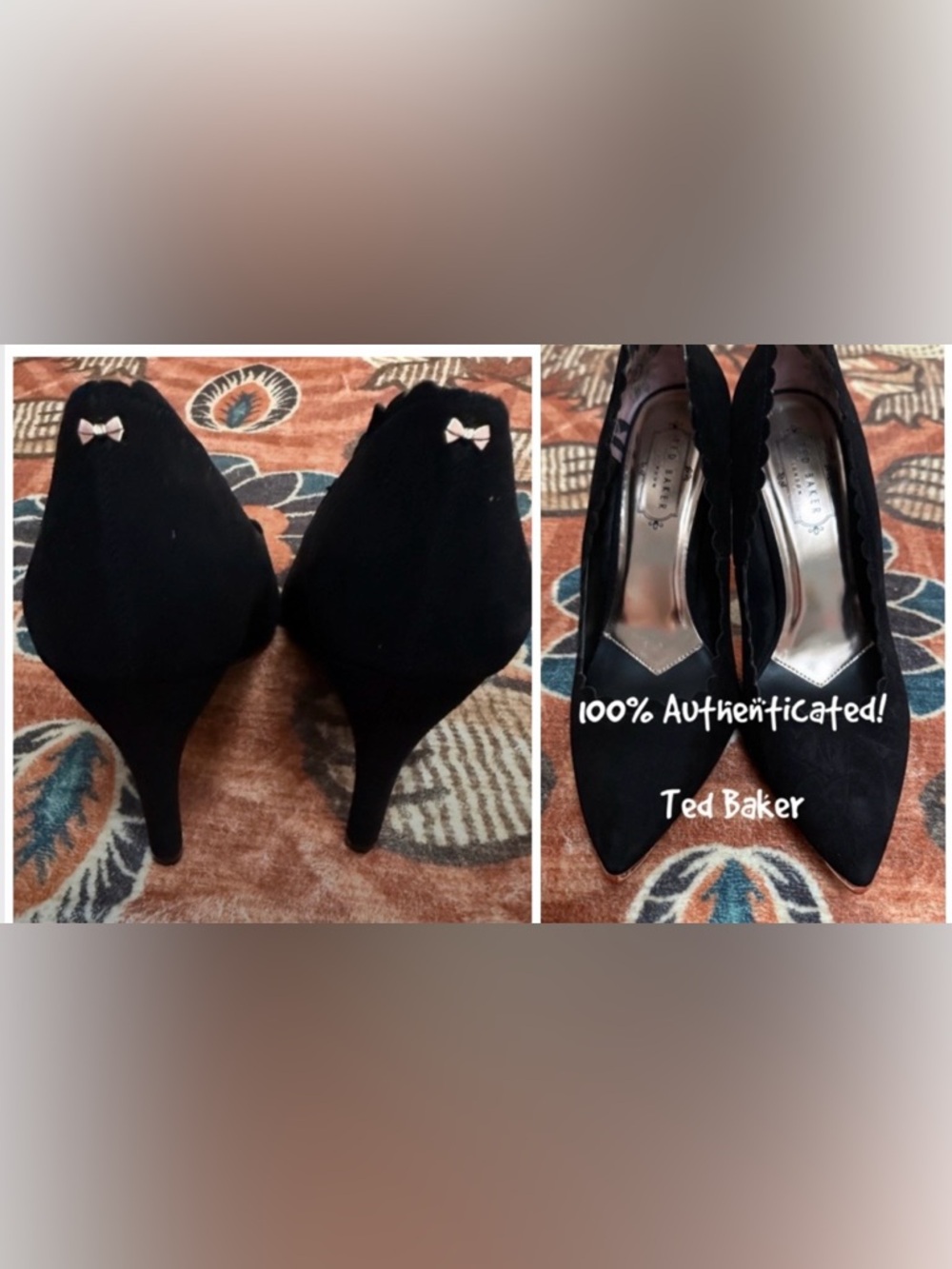 New Ted Baker Black Suede Stiletto Metal Tipped Pumps Size 8.5-9